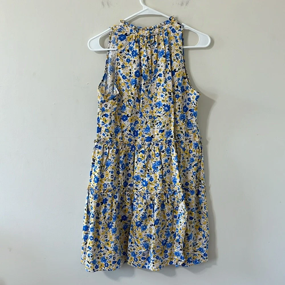 Ann Taylor Yellow Blue Floral Tiered Sleeveless Shift Dress Solarium Sun Size MP - Picture 6 of 10